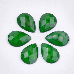 Epoxy Resin Cabochons, Faceted, Teardrop, Green, 13.5~14x10x3mm(CRES-S361-01F)