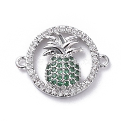 Brass Micro Pave Cubic Zirconia Links connectors, Ring and Pineapple, Green, Platinum, 15x19x3mm, Hole: 1.2mm(ZIRC-G159-04P-03)