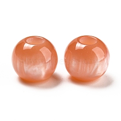 Opaque Resin Imitation Cat Eyes European Beads, Large Hole Beads, Rondelle, Coral, 14x12mm, Hole: 5mm(RESI-D070-05A)
