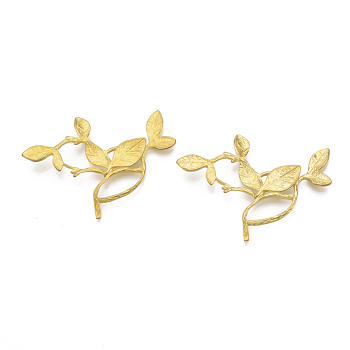 Brass Pendants, Nickel Free, Leafy Branches, Raw(Unplated), 35.5x47x3.5mm, Hole: 5x2.5mm