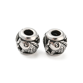 316 Surgical Stainless Steel  Beads, Fish, Antique Silver, 10.5x10mm, Hole: 4mm