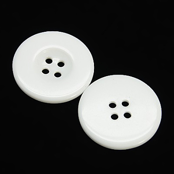 Resin Buttons, Dyed, Flat Round, White, 25x3mm