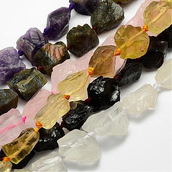 Natural Mixed Gemstone Beads Strands, Nuggets, 17~30x15~25x11~20mm, Hole: 3mm, about 15~18pcs/strand, 15.75 inch(40cm)