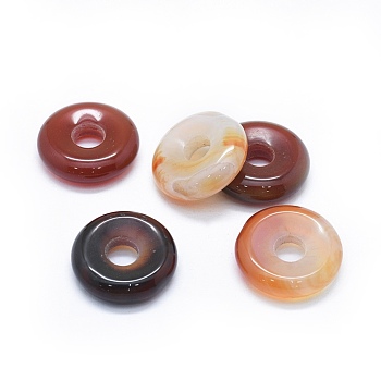 Natural Agate Pendants, Dyed & Heated, Donut/Pi Disc, Saddle Brown, Donut Width: 8.8~9mm, 24~25x6~7.5mm, Hole: 6.5~7mm
