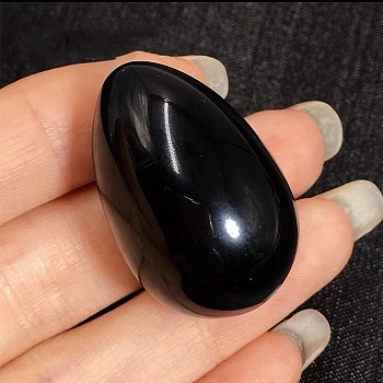 Natural Obsidian Egg Shaped Palm Stone, Easter Egg Crystal Healing Reiki Stone, Massage Tools, 30x20mm