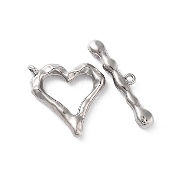 304 Stainless Steel Toggle Clasps, Heart, Stainless Steel Color, 22x21x4mm, Hole: 1.6mm