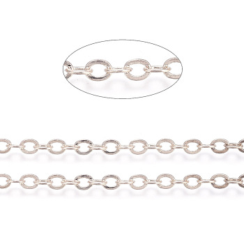 Brass Flat Oval Cable Chains, Unwelded, Cadmium Free & Nickel Free & Lead Free, Rose Gold, 3.3x2.6x0.5mm