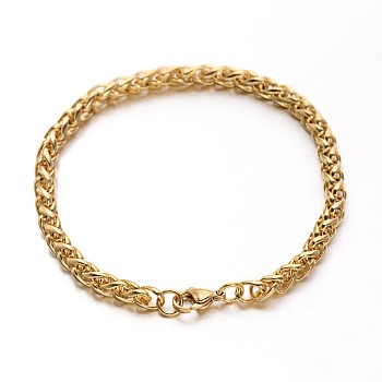 304 Stainless Steel Wheat Chains Bracelets, with Lobster Clasps, Golden, 8-1/4 inch(210mm), 5mm