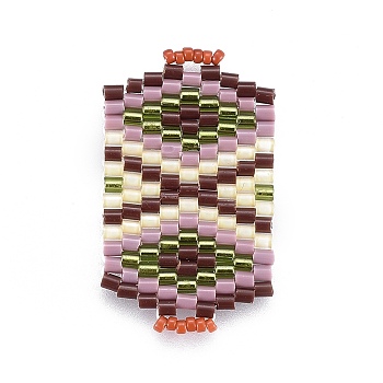 MIYUKI & TOHO Handmade Japanese Seed Beads Links, Loom Pattern, Rectangle, Colorful, 31~32x18~18.5x1.6~1.7mm, Hole: 1.5~2x3~3.5mm