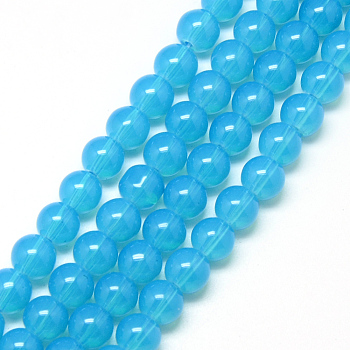 Baking Painted Glass Beads Strands, Imitation Opalite, Round, Deep Sky Blue, 8mm, Hole: 1.3~1.6mm, about 100pcs/strand, 31.4 inch