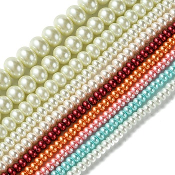 Grade A Glass Pearl Beads Strands, Rondelle, Mixed Color, 5~12x3~8mm, Hole: 1mm, about 50~130pcs/strand, 15.7 inch~16.1 inch