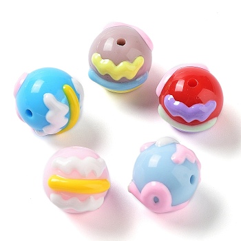 Opaque Resin Beads, Textured Round with Bowknot, Mixed Color, 15x16x16.5mm, Hole: 2mm