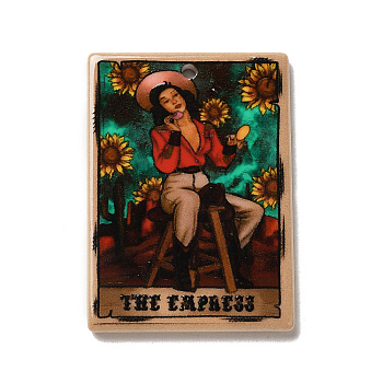 Printed Acrylic Pendants, Rectangle with Tarot Card Theme Pattern Charm, The Empress, Light Sea Green, 37.5x26.5x2mm, Hole: 1.7mm