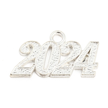 Alloy Numbers Pendants, 2024 Charm, Silver, 18x31.5x1.8mm, Hole: 3mm
