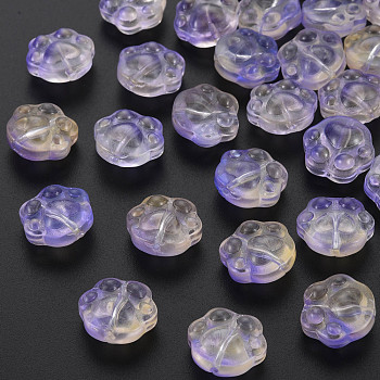 Two Tone Transparent Baking Painted Glass Beads, Paw Print, Medium Purple, 13.5x15x8.5mm, Hole: 1.2mm