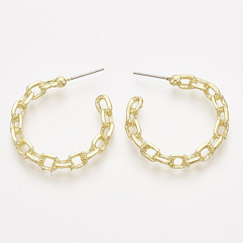Alloy Stud Earrings, Half Hoop Earrings, with Steel Pins, Light Gold, 26~27x26~27mm, Pin: 0.7mm