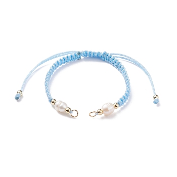 Half Finished Polyester Braided Pearl Bracelet, with Jump Rings, for Adjustable Connector Bracelet Making , Light Sky Blue, 12-5/8 inch(32cm), 5~6.5mm
