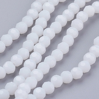 Faceted(32 Facets) Glass Beads Strands, Round, White, 4mm, Hole: 1mm, about 88~90pcs/strand, 28~30cm