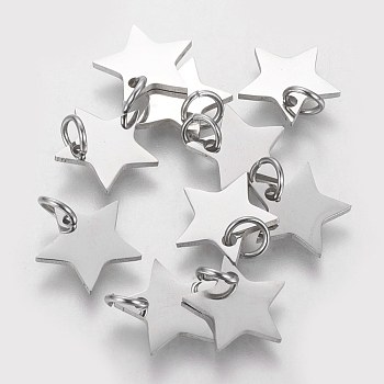 304 Stainless Steel Charms, Star, Stainless Steel Color, 10x10.6x1.1mm, Hole: 4mm
