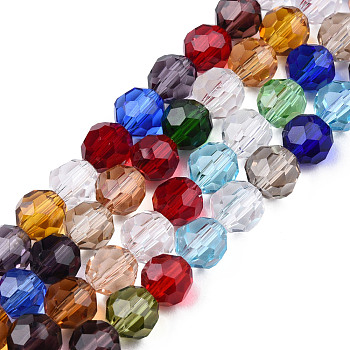 Electroplate Transparent Glass Beads Strands, Faceted(32 Facets), Round, Red, 6mm, Hole: 1mm, about 97~99pcs/strand, 20.59 inch~21.65 inch(52.3~55cm)