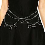 Alloy Star Tassel Layered Curb Chain Waist Belly Chains for Women, Platinum, 700mm(FS-WG240A3-01)