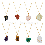 8Pcs 8 Styles Nuggets Natural Mixed Gemstone Pendant Necklaces Set for Women, Golden Alloy Wire Wrap Necklaces, 17.72~18.31 inch(45~46.5cm), 1Pc/style(NJEW-FI0001-47)