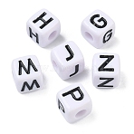 Opaque Acrylic European Beads, Large Hole Beads, Cube with Letter, Black, 14.5x14.5x14.5mm, Hole: 6.5mm, about 190pcs/500g(MACR-K365-06A)