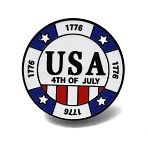 Independence Day Enamel Brooches, Black Alloy Lapel Pin Backs for Backpack Clothes, Flat Round with USA 4th of July 1776 Poker, 30mm(AL-CBA97E5-01EB-02)