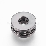 Brass Micro Pave Cubic Zirconia Beads, Cadmium Free & Lead Free, Flat Round, Black, Gunmetal, 7x3mm, Hole: 3.5mm(ZIRC-F088-037B)
