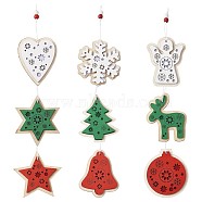 Wooden Ornaments, Christmas Tree Hanging Decorations, for Christmas Party Gift Home Decoration, Mixed Shapes, Mixed Color(DIY-TA0002-79)