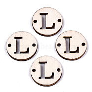 Unfinished Natural Poplar Wood Links Connectors, Laser Cut, Flat Round with Word, Letter.L, 19.5x2.5mm, Hole: 2mm(WOOD-S045-140A-01L)