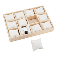 12 Slots Wooden Watch Organizer Trays, with PU Leather Pillows, Rectangle, White, 35.1x24.1x5cm(AJEW-WH0471-143C)