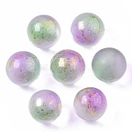 Transparent Spray Painted Frosted Glass Beads, with Golden Foil, No Hole/Undrilled, Round, Medium Sea Green, 12mm(GLAA-N035-05C-05)
