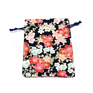 Cotton and Linen Cloth Packing Pouches, Drawstring Bag, Rectangle with Sakura Pattern, Midnight Blue, 14x10x0.3cm(ABAG-WH0028-05B-04)