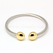 304 Stainless Steel Torque Bangles, Cuff Bangles, with Flat Round Findings, Golden & Stainless Steel Color, 1/8 inch(0.4cm), Inner Diameter: 2-1/8 inch~2-1/4 inch(5.3~5.8cm)(BJEW-N225-76G)