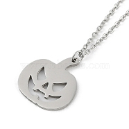 Halloween Series 202 Stainless Steel Cable Chain Pumpkin Pendant Necklaces, Stainless Steel Color, 15.94~17.91 inch(40.3~45.5cm)(NJEW-S005-01P-A)