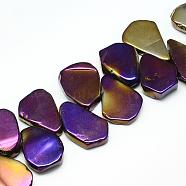 Plated Natural Quartz Crystal Beads Strands, Flat Slab Beads, Nuggets, Purple Plated, 17~35x12~28x4~6mm, Hole: 1mm, about 40~45pcs/strand(G-R439-33B)