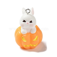 Resin Pendants, Halloween Pumpkin Charms with Platinum Tone Iron Loops, Orange, 31.5x22x22mm, Hole: 2mm(CRES-D009-01H)