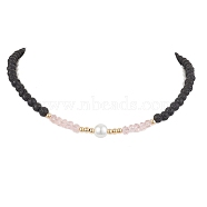 Natural Lava Rock Beaded Necklaces, Glass Beads Necklaces, Round, 16.22 inch(41.2cm)(NJEW-JN04856)