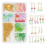 DIY Flower Dangle Earring Making Kits, Including Glass Beads, Acrylic & 304 Stainless Steel & Iron Pendants, Brass Beads & Chains & Earring Hooks, Iron Findings, Mixed Color, 12x13x3mm, Hole: 1.2mm, 4 colors, 10pcs/color, 40pcs/box(DIY-SC0001-37)