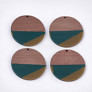 Tri-color Resin & Walnut Wood Pendants, Flat Round, Dark Slate Gray, 38.5x3mm, Hole: 2mm(RESI-S358-75A)