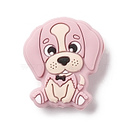 Silicone Focal Beads, Baby Chew Teething Beads, Dog, Pink, 28x25x9mm, Hole: 2mm(SIL-E003-01G)