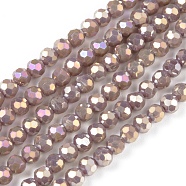 Round Full Rainbow Plated Faceted(32 Facets) Electroplate Glass Beads Strands, Rosy Brown, 4mm, Hole: 1mm, about 90~95pcs/strand, 12.8~13.6 inch(32~34cm)(X-EGLA-J130-FR12)