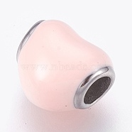 316 Surgical Stainless Steel European Beads, Large Hole Beads, with Enamel, Heart, Misty Rose, Stainless Steel Color, 10x11.5x8mm, Hole: 4mm(STAS-O097-56P)
