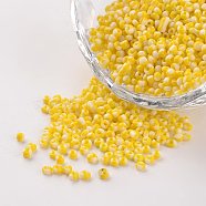 12/0 Opaque Colours Seep Glass Beads, Round Seed Beads, Gold, 1.5~2x2mm, Hole: 0.5mm, about 22500pcs/450g(SEED-M008-C29)