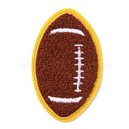 Sports Ball Theme Computerized Towel Fabric Embroidery Iron on Cloth Patches, Chenille Appliques, Costume Accessories, Sewing Craft Decoration, Rugby Pattern, 91x56x3mm(PATC-WH0007-23F)