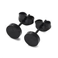 304 Stainless Steel Flat Round Stud Earrings, Black, 6mm, Pin: 0.7mm(EJEW-XCP0001-09D)
