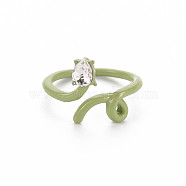 Spray Painted Alloy Cuff Rings, Open Rings, with Crystal Rhinestone, Cadmium Free & Lead Free, Crown, Light Green, US Size 6 3/4(17.1mm)(RJEW-Q163-007-RS)