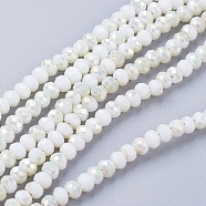 Electroplate Glass Faceted Rondelle Beads Strands, Imitation Jade, Half Plated, WhiteSmoke, 4x3mm, Hole: 1mm, about 123~127pcs/strand, 16.5~16.9 inch(42~43cm)(EGLA-D020-4x3mm-05)