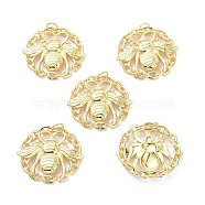 4Pcs Brass Pendants, Long-Lasting Plated, Flat Round with Bees, Real 18K Gold Plated, 39.5x42x6mm, Hole: 6mm(KK-SZ0004-42)
